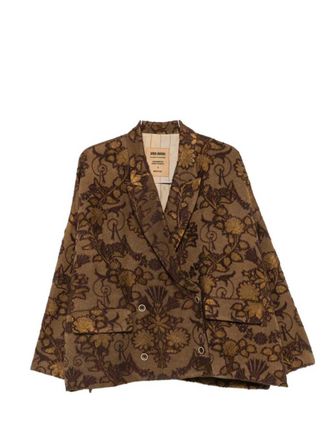 Uma Wang jasje met dubbele rij knopen en bloemenjacquard