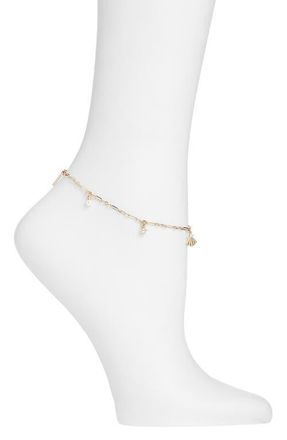 Nordstrom Faux Pearl & Cubic Zirconia Charm Anklet in Gold at Nordstrom