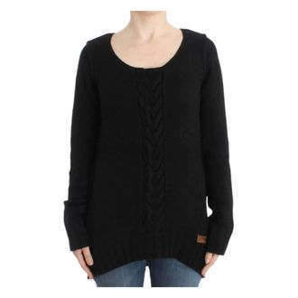 Roberto Cavalli Round-neck Knitwear, female, Black, Size: XL Black Knitted Wool Sweater