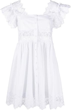 Alberta Ferretti square-neck fluted midi dress - women - Cotton/Elastane/Polyester - 42 - White