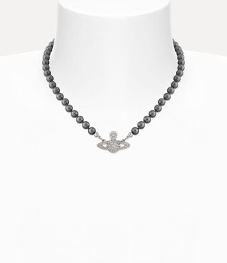Vivienne Westwood Mini Bas Relief Pearl Choker Platinum-labrador-crystal-dark-grey-pearl Platinum-labrador-crystal-dark-grey-pearl Women