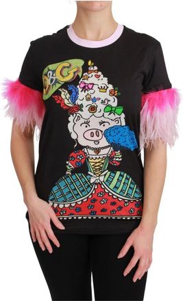 Dolce & Gabbana Jaar van het Varken T-shirt- Kleurrijke Crewneck Top - Dames - Tops - Veelkleurig - Maat: S Katoen