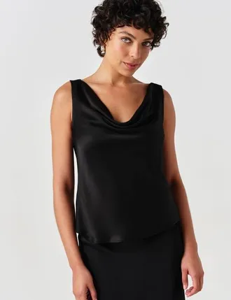 Ghost London Nyla Cowl Neck Satin Top in Black at Nordstrom, Size 16