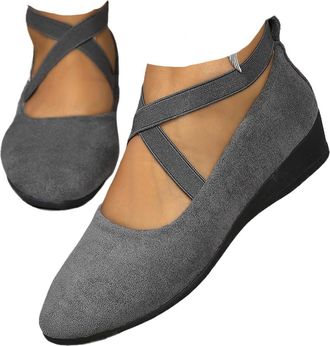 Generic Slip On Trainers Women Sneakers Wide Fit Shoes Womens Slip-Ins Womens Ballet Flats & Pumps Comfy Elastic Crisscross Strap Wedge Slip-On Ballerina Ankl