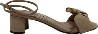 Miu Miu Pre-owned Womens Miu Miu Bow-Embellished Ankle Strap Sandal Heels in Beige Patent Leather - Size 36.5 EU/IT