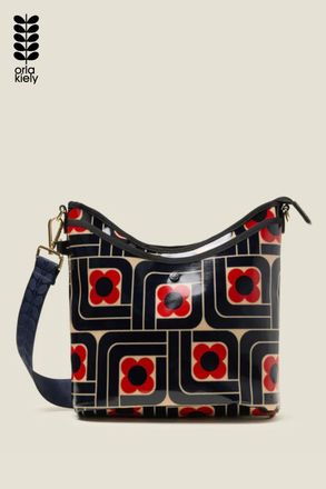 Orla Kiely Womens Navy Geometric Floral Print Crossbody Bag With Front Pocket - One Size