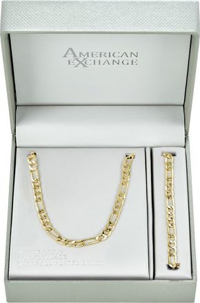 American Exchange Mens 18K Gold Plated Figaro Chain Necklace & Bracelet Set at Nordstrom Rack