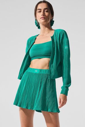 Alo | Cropped Micro Plisse Jacket in Spruce Green, Size: Small