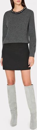 Milly Embellished Crewneck Sweater In Charcoal