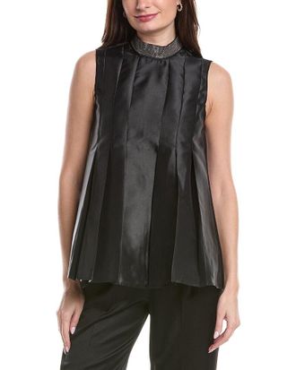 Gracia Jeweled High Neck Pleated Sleeveless Top