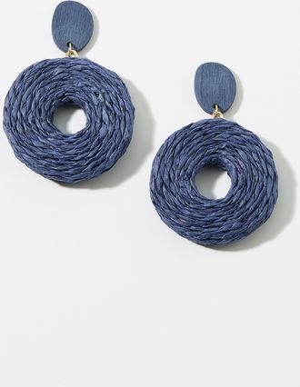 Simons Womens Round wood and raffia earrings