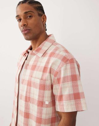 Farah Alden - Camicia a maniche corte rossa/bianca a quadri con logo-Multi