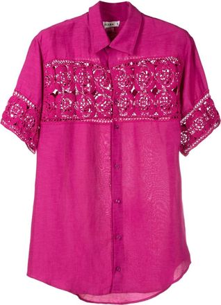 Amir Slama crochet-panel short-sleeved shirt - men - Viscose/Linen/Flax - GG - Pink