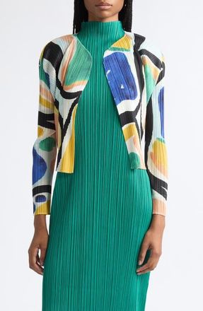 Pleats Please Issey Miyake Roll Pleated Open Front Cardigan in Blue Multi at Nordstrom, Size 5