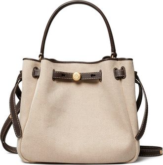 Tory Burch Romy Canvas Bucket Crossbody Bag in Dusty Almond/Bianco White at Nordstrom