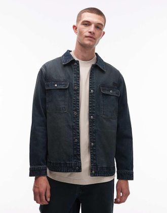 AllSaints Castleford - Camicia giacca in denim blu scuro