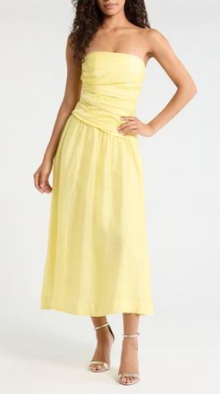 Ever New Rumi Ruched Strapless Midi Dress in Yellow at Nordstrom, Size 12
