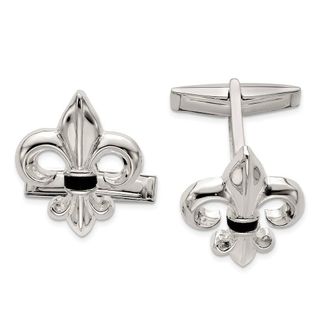 Diamond2Deal Sterling Silver Fleur De Lis Onyx Cuff Links