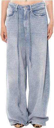 Cycle Big Low Belted Wide Jeans - Dames - Loose Fit Jeans - Blauw - W28 - Katoen - Jeans