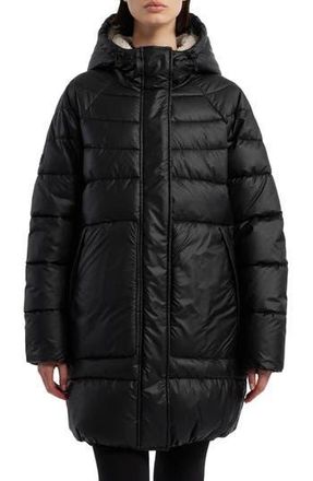 Hunter Almond Water Repellent Faux Shearling Lined Hooded Puffer Jacket in Black at Nordstrom Rack, Size Medium
