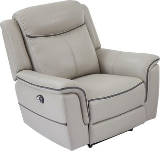Vente-Unique Sill&oacute;n relax el&eacute;ctrico de cuero gris claro ADELIO