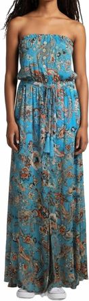 Elan Floral Strapless Maxi Dress In Blue