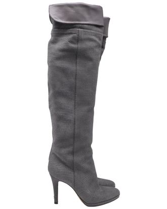 Jimmy Choo London Womens Lizard-Embossed Suede Knee-High Boot (Authentic Pre-Loved)