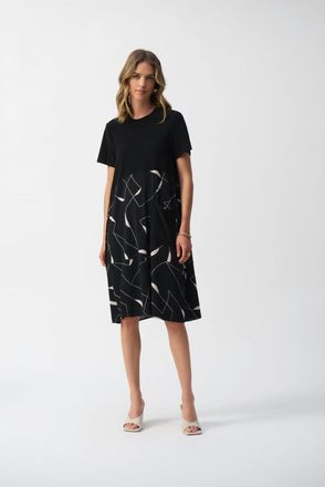 Joseph Ribkoff Geometric Print Short Sleeve Dress In Black/moonstone