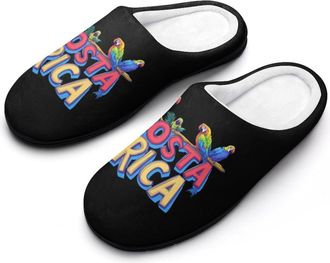 Generic Costa Ricas Parrot Bird Mens Slippers Slip On Comfortable Fleece Cotton House Shoes Winter