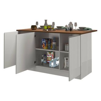 Dmora Isla De Cocina Patrizio, Mesa Auxiliar De Almacenaje, Mueble De Cocina De 3 Puertas, 100% Made In Italy, 155x90h90 Cm, Blanco Brillo Y Roble, Con Emba