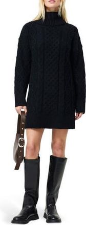 French Connection Makira Long Sleeve Cable Stitch Sweater Dress in Black at Nordstrom Rack, Size Medium