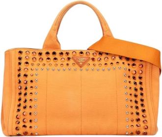 Prada Pre-owned Studded Canvas Satchel - Dames - Vintage Shopper - Oranje - ONE Size - Vintage