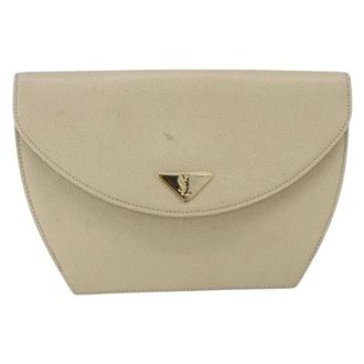 Saint Laurent Pre-owned Vintage Leren Crossbodytas - Dames - Pre-owned - Beige - Maat: ONE Size Leer
