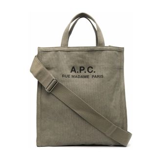 A.P.C. A.p.c., Tassen, Heren, Groen, ONE Size, Khaki Groene Tote Bag met Logo-print