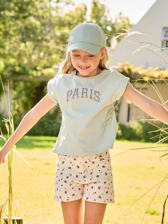 Vertbaudet M&auml;dchen T-Shirt, Blumen-Schriftzug himmelblau