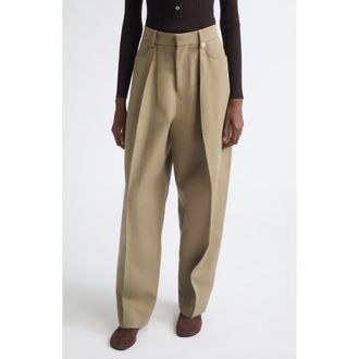 Nackiy&eacute; Borrowed Tailored High Waist Wide Leg Pants in Sand at Nordstrom, Size 40