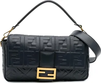 Fendi Borsa a tracolla Baguette grande con motivo Zucca in pelle goffrata 2010-2025 - Blu