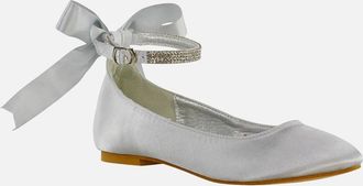 XY London Womens XY London Womens/Ladies Penelope Bow Diamante Bridal Ballerina Flats - Silver - Size: 8