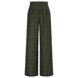 Belle Poque Womens Long Checked Trousers Casual High Waist Wide Trousers, Army Green, XXL