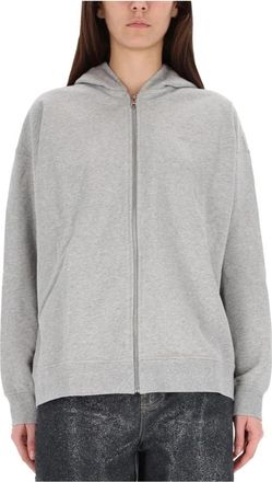 Ganni Teddy Zip Hoodie - Dames - Vesten met rits - Grijs - 2Xs/Xs - Katoen - Hoodies & sweatvesten