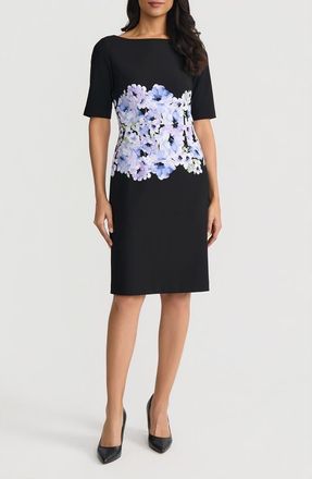 Kasper Floral Print Sheath Dress in Black Multi at Nordstrom, Size 12