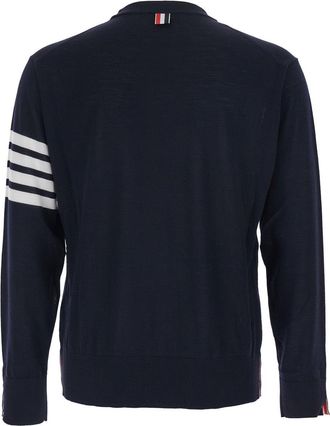 Thom Browne Mens Crew Neck Sweater 4-Bar Blue Wool Virgin Tops Top