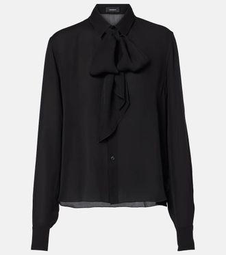 Wardrobe.NYC Tie-neck silk blouse