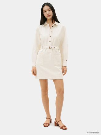 Tommy Hilfiger Womens Belted Denim Utility Dress - Blue - XXL