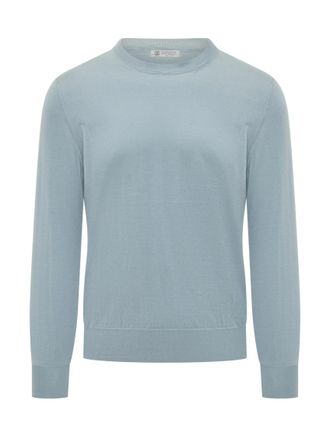Brunello Cucinelli Light Blue Solid Sweaters