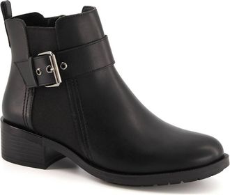Andrea Womens Leather Booties With Elastic Side And Buckle In Black