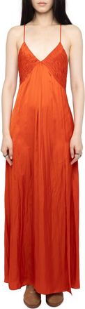 Zadig&Voltaire Rayonne Satin Maxi Slipdress in Tangerine at Nordstrom, Size X-Small Regular