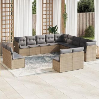 vidaXL Set Sof&aacute;s De Jard&iacute;n Con Cojines 13 Pzas Rat&aacute;n Sint&eacute;tico Beige Vidaxl