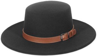 Eozy Womens Flat Top Fedora Hat Wide Brim Felt Bowler Boater Hat Party Church Jazz Hats with Belt