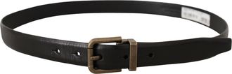 Dolce & Gabbana Mens Black Calf Leather Brushed Brass Box Buckle Belt